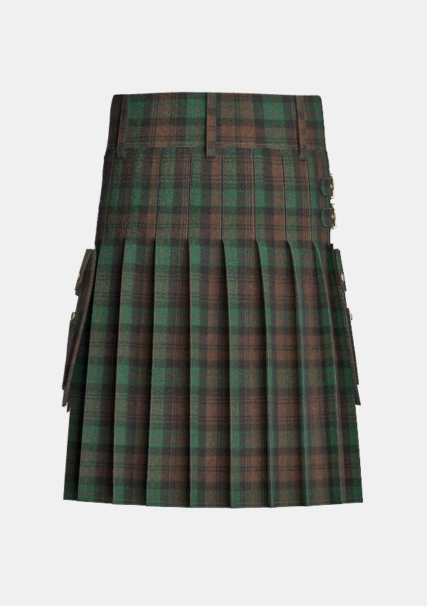 Utility_Brown_Watch_Tartan_kilt_back_image_with_pleated_design_and_adjustable_buckles_for_men