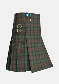 Utility_Brown_Watch_Tartan_kilt_side_image_with_pleated_design_and_adjustable_buckles_for_men