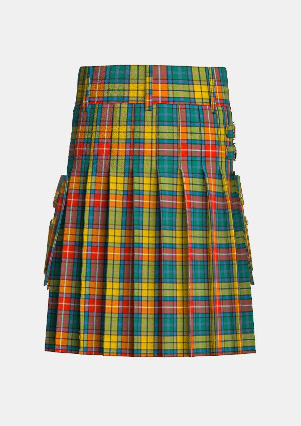 Utility_Buchanan_Ancient_tartan_151_kilt_back_image_with_pleated_design_and_adjustable_buckles_for_men