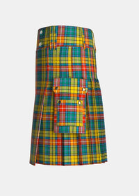 Utility_Buchanan_Ancient_tartan_151_kilt_left_image_with_pleated_design_and_adjustable_buckles_for_men