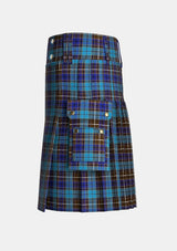 Utility_Buchanan_Blue_Tartan_kilt_left_image_with_pleated_design_and_adjustable_buckles_for_men