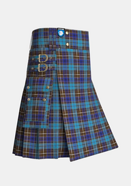 Utility_Buchanan_Blue_Tartan_kilt_side_image_with_pleated_design_and_adjustable_buckles_for_men