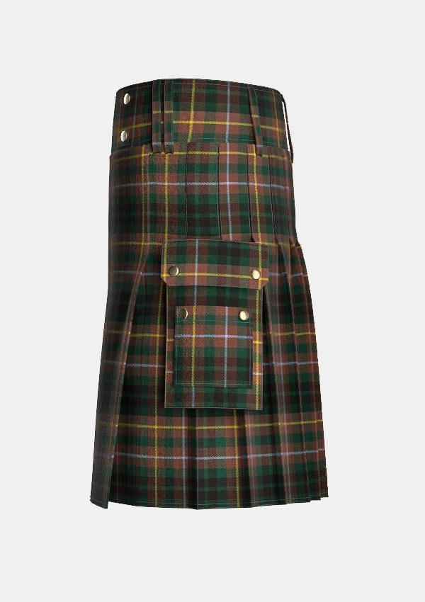 Utility_Buchanan_Hunting_Modern_Tartan_kilt_left_image_with_pleated_design_and_adjustable_buckles_for_men