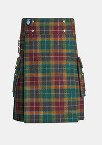 Utility_Buchanan_Muted_Tartan_kilt_front_image_with_pleated_design_and_adjustable_buckles_for_men