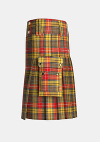 Utility_Buchnan_Weathered_Tartan_kilt_left_image_with_pleated_design_and_adjustable_buckles_for_men