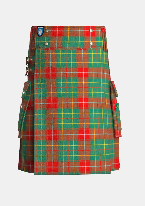 Utility_Burnett_Ancient_Tartan_kilt_front_image_with_pleated_design_and_adjustable_buckles_for_men
