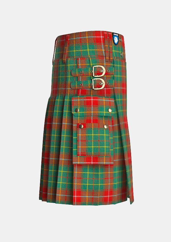 Utility_Burnett_Ancient_Tartan_kilt_right_image_with_pleated_design_and_adjustable_buckles_for_men