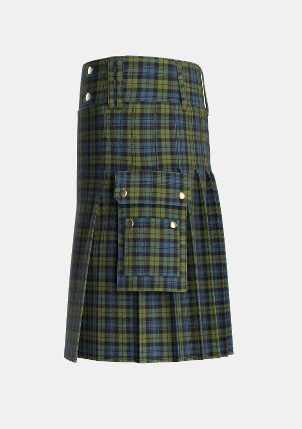 Utility_Campbell_2_Tartan_1_kilt_left_image_with_pleated_design_and_adjustable_buckles_for_men