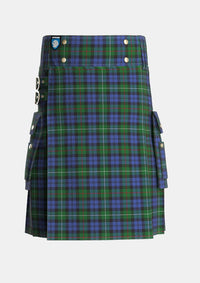 Utility_Campbell_Red_Tartan_1580_kilt_front_image_with_pleated_design_and_adjustable_buckles_for_men
