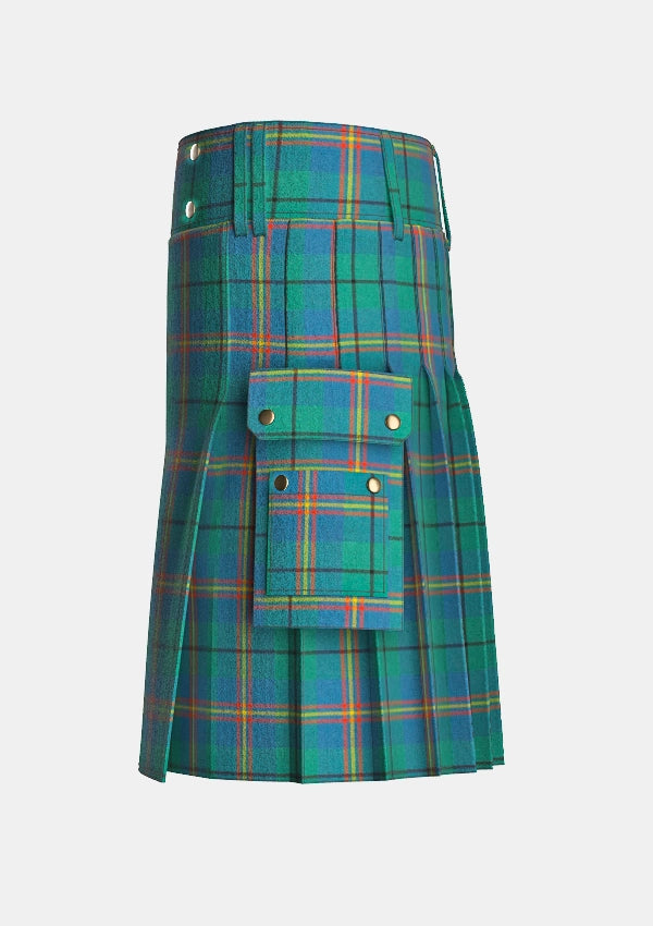 Utility_Carmichael_Ancient_Tartan_kilt_left_image_with_pleated_design_and_adjustable_buckles_for_men