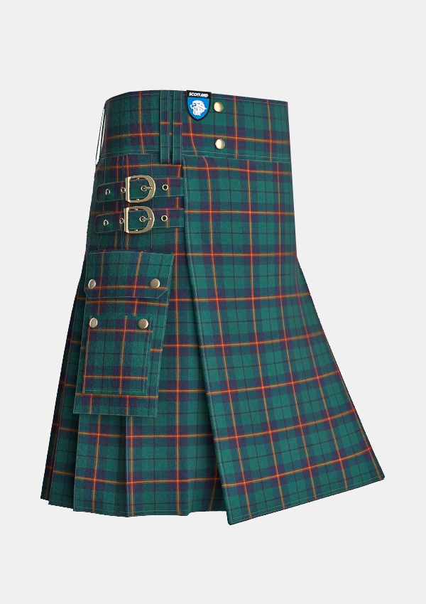 Utility_Carmichael_tartan_1078_kilt_side_image_with_pleated_design_and_adjustable_buckles_for_men