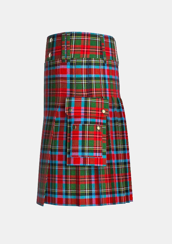Utility_Carolina_State_Tartan_kilt_left_image_with_pleated_design_and_adjustable_buckles_for_men