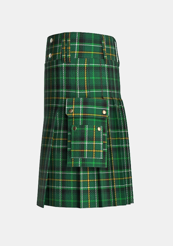 Utility_Celtic_tartan_12211_kilt_left_image_with_pleated_design_and_adjustable_buckles_for_men