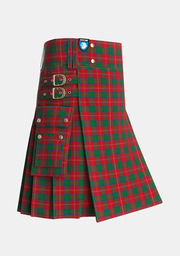 Utility_Chisholm_1842_Tartan_1454_kilt_side_image_with_pleated_design_and_adjustable_buckles_for_men