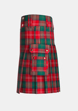 Utility_Chisholm_Red_tartan_kilt_left_image_with_pleated_design_and_adjustable_buckles_for_men