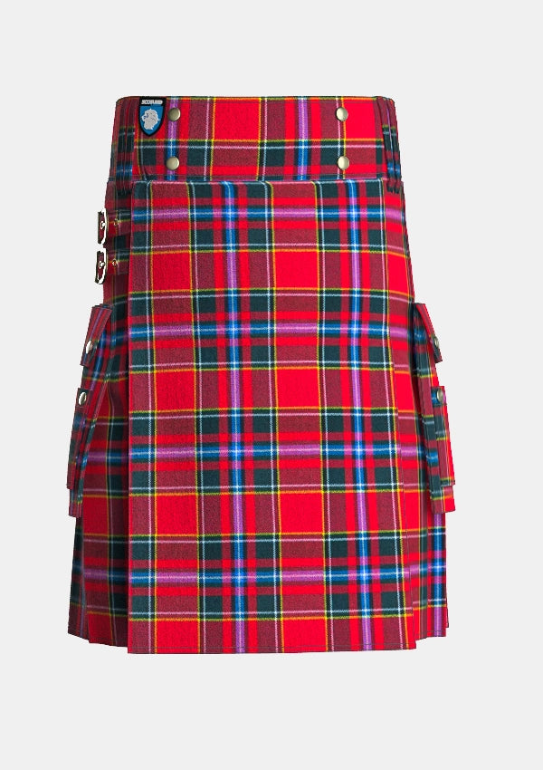 Utility_Clan_Drummond_tartan_kilt_front_image_with_pleated_design_and_adjustable_buckles_for_men