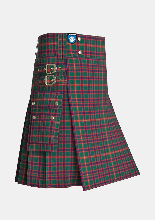 Utility_Clan_Hall_Tartan_kilt_side_image_with_pleated_design_and_adjustable_buckles_for_men