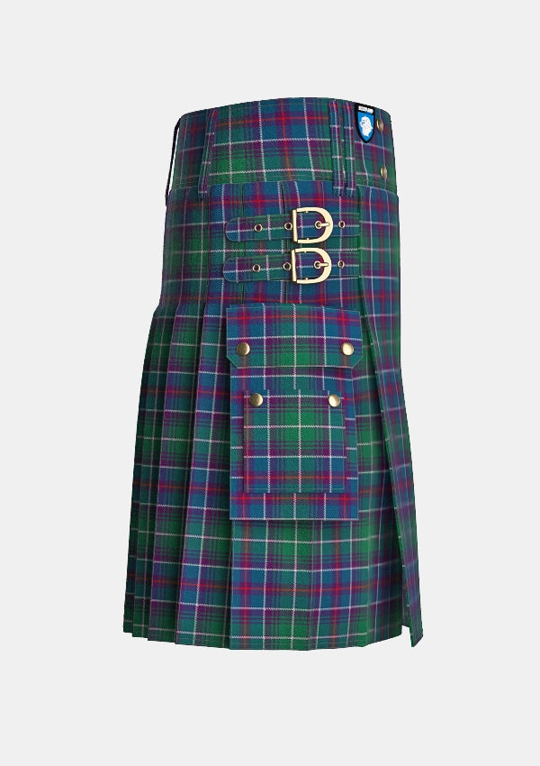 Utility_Clan_Irwin_Association_Tartan_12895_kilt_right_image_with_pleated_design_and_adjustable_buckles_for_men