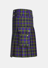 Utility_Clan_MacLellan_Tartan_kilt_left_image_with_pleated_design_and_adjustable_buckles_for_men