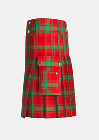 Utility_Clan_MacQuarrie_Tartan_kilt_left_image_with_pleated_design_and_adjustable_buckles_for_men