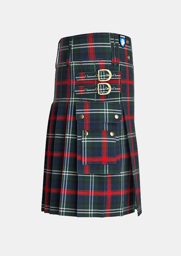 Utility_Clan_Sutherland_Tartan_kilt_right_image_with_pleated_design_and_adjustable_buckles_for_men
