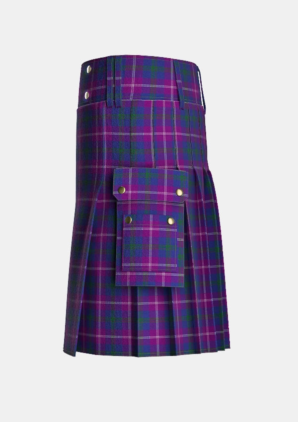 Utility_Clans_of_Caledonia_Tartan_5923_kilt_left_image_with_pleated_design_and_adjustable_buckles_for_men