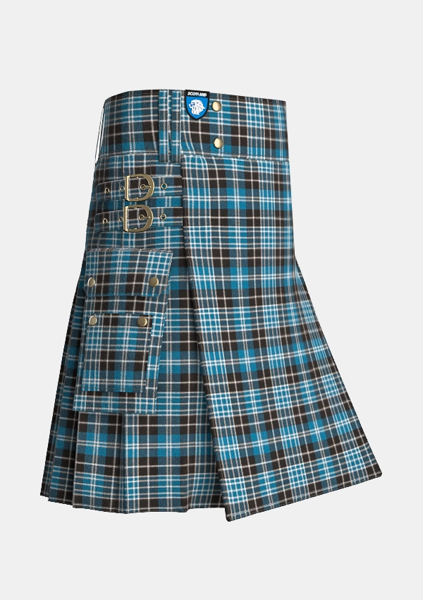 Utility_Clark_tartan_kilt_side_image_with_pleated_design_and_adjustable_buckles_for_men
