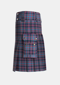 Utility_Cochrane_Azure_Tartan_485_kilt_left_image_with_pleated_design_and_adjustable_buckles_for_men
