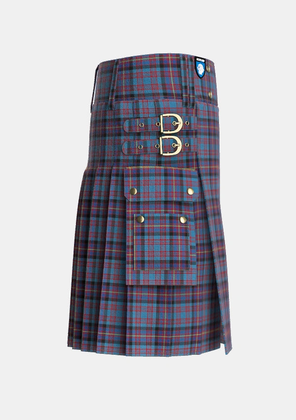 Utility_Cochrane_Azure_Tartan_485_kilt_right_image_with_pleated_design_and_adjustable_buckles_for_men