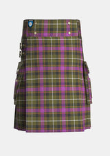 Utility_Coffield_Limesand_Tartan_kilt_front_image_with_pleated_design_and_adjustable_buckles_for_men
