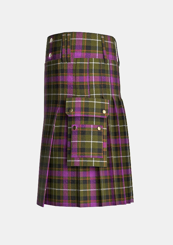 Utility_Coffield_Limesand_Tartan_kilt_left_image_with_pleated_design_and_adjustable_buckles_for_men