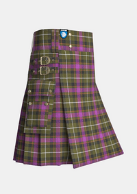 Utility_Coffield_Limesand_Tartan_kilt_side_image_with_pleated_design_and_adjustable_buckles_for_men