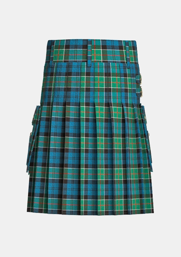 Utility_Colquhoun_Ancient_Tartan_kilt_back_image_with_pleated_design_and_adjustable_buckles_for_men