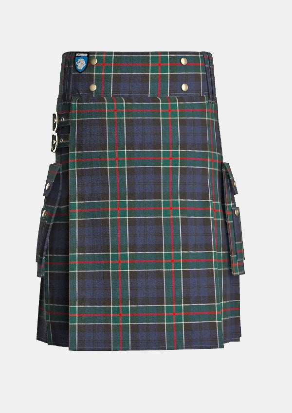 Utility_Colquhoun_tartan_kilt_front_image_with_pleated_design_and_adjustable_buckles_for_men