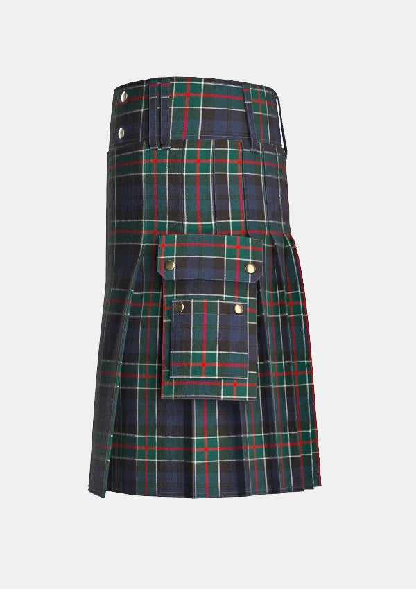 Utility_Colquhoun_tartan_kilt_left_image_with_pleated_design_and_adjustable_buckles_for_men