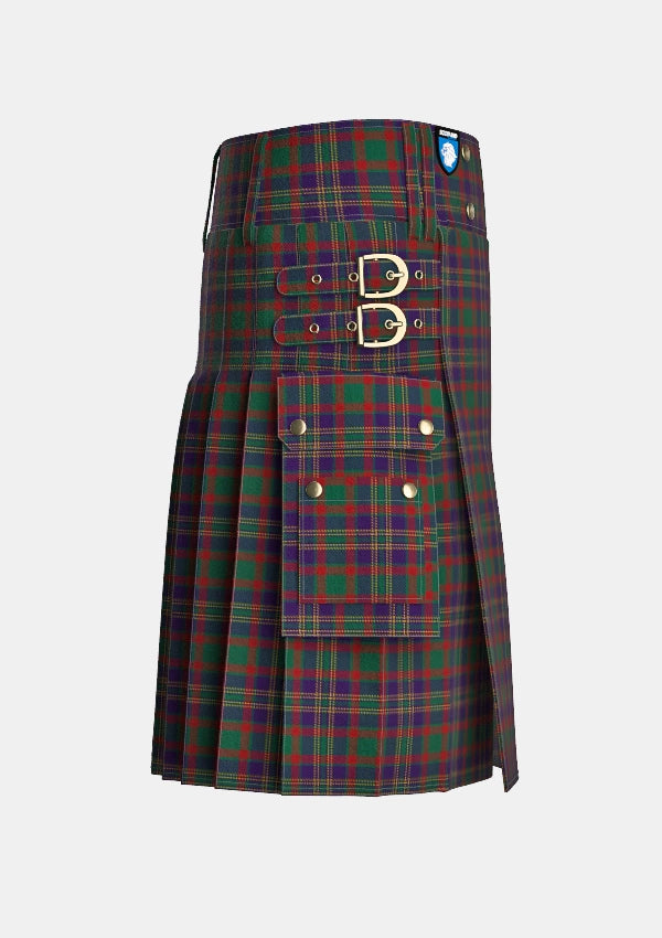 Utility_Cork_County_Tartan_2253_kilt_right_image_with_pleated_design_and_adjustable_buckles_for_men