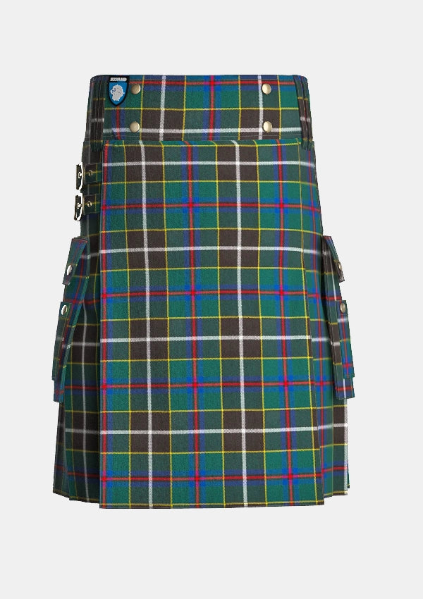 Utility_Cornish_Hunting_tartan_1568_kilt_front_image_with_pleated_design_and_adjustable_buckles_for_men