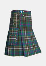 Utility_Cornish_Hunting_tartan_1568_kilt_side_image_with_pleated_design_and_adjustable_buckles_for_men