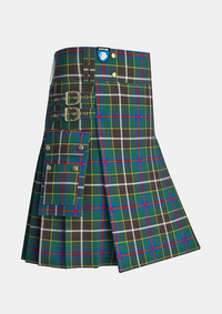 Utility_Cornish_Hunting_tartan_1568_kilt_side_image_with_pleated_design_and_adjustable_buckles_for_men