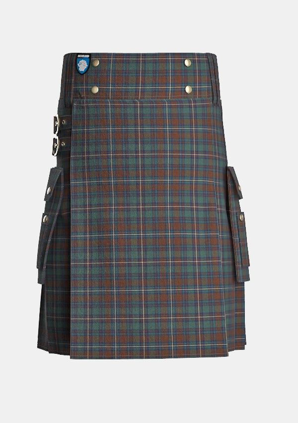 Utility_County_Kerry_Tartan_kilt_front_image_with_pleated_design_and_adjustable_buckles_for_men