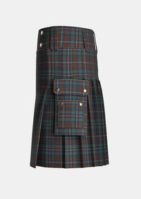 Utility_County_Kerry_Tartan_kilt_left_image_with_pleated_design_and_adjustable_buckles_for_men