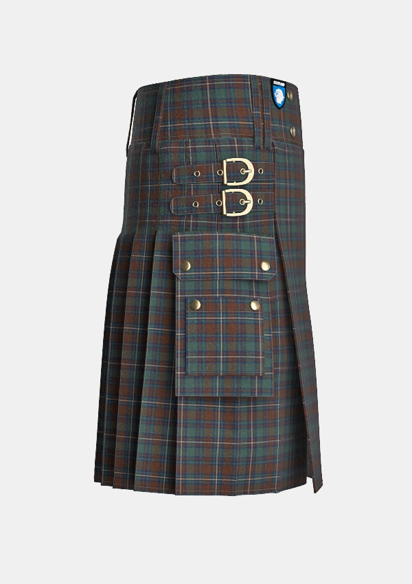 Utility_County_Kerry_Tartan_kilt_right_image_with_pleated_design_and_adjustable_buckles_for_men