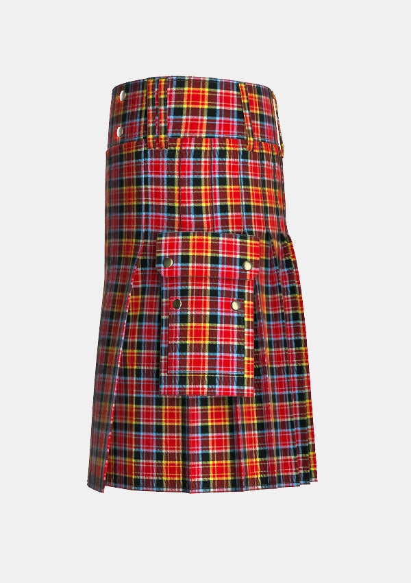 Utility_County_Laois_Tartan_kilt_left_image_with_pleated_design_and_adjustable_buckles_for_men