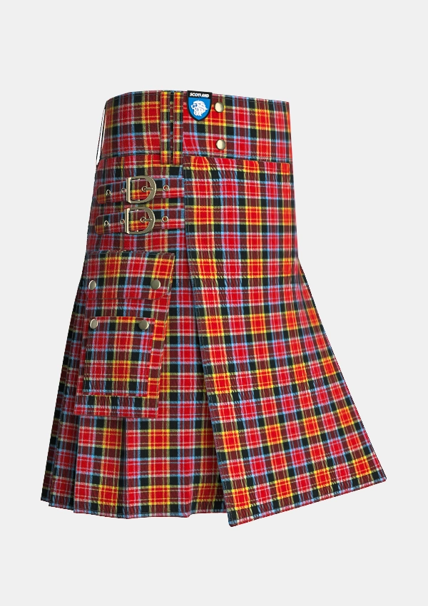 Utility_County_Laois_Tartan_kilt_side_image_with_pleated_design_and_adjustable_buckles_for_men