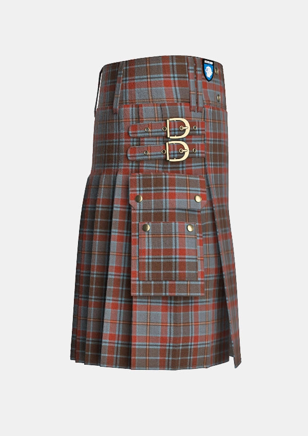 Utility_County_Leitrim_Tartan_kilt_right_image_with_pleated_design_and_adjustable_buckles_for_men