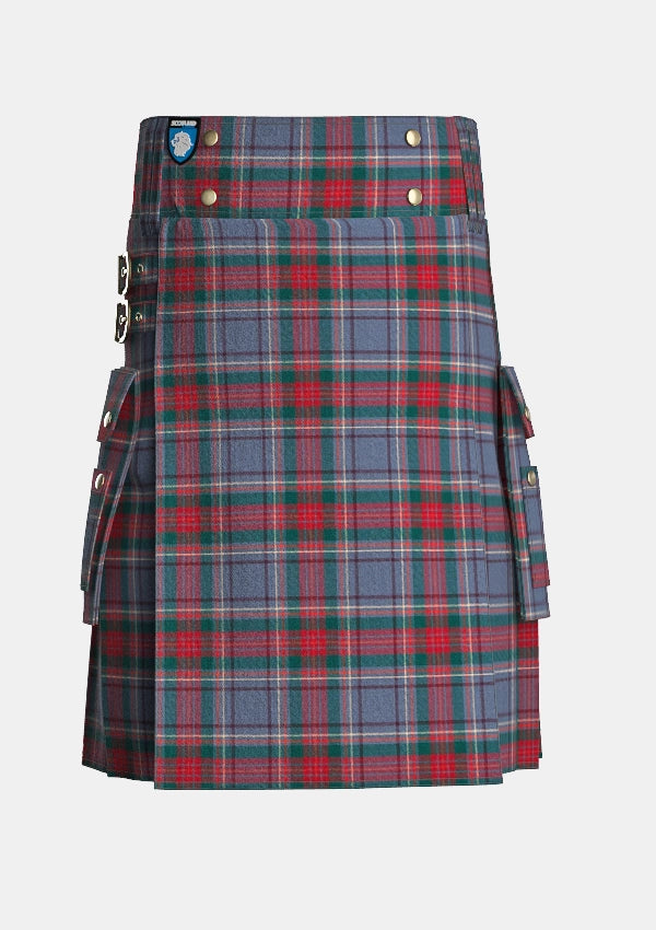 Utility_County_Louth_Irish_Tartan_kilt_front_image_with_pleated_design_and_adjustable_buckles_for_men