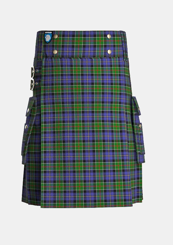 Utility_Cowan_tartan_1549_kilt_front_image_with_pleated_design_and_adjustable_buckles_for_men