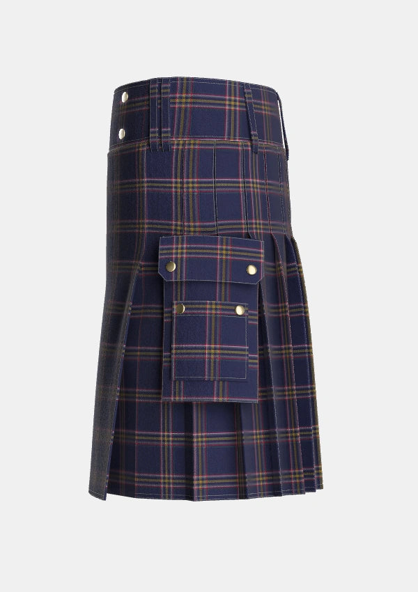 Utility_Crichton_Tartan_7784_kilt_left_image_with_pleated_design_and_adjustable_buckles_for_men