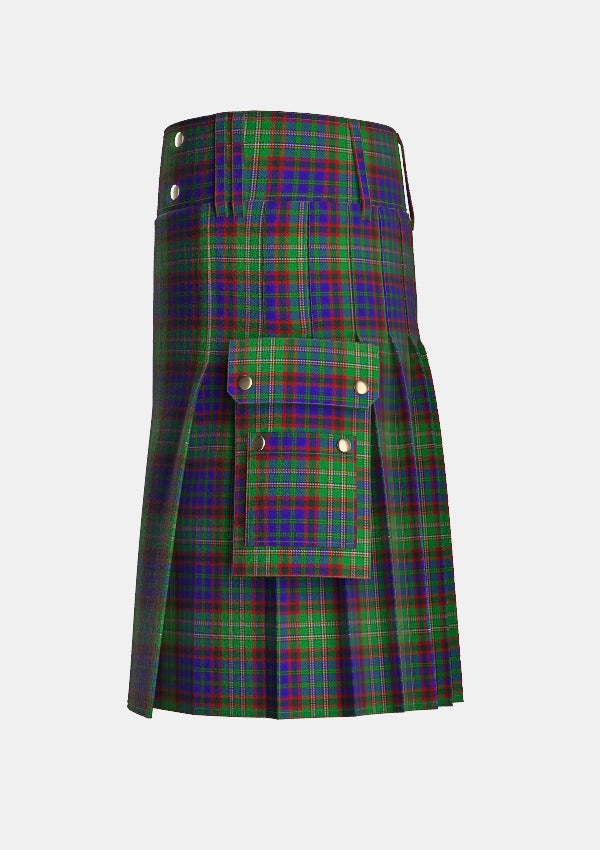 Utility_Cunningham_Hunting_Tartan_1972_kilt_left_image_with_pleated_design_and_adjustable_buckles_for_men