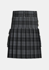 Utility_Dark_Grey_Highlander_Tartan_kilt_back_image_with_pleated_design_and_adjustable_buckles_for_men
